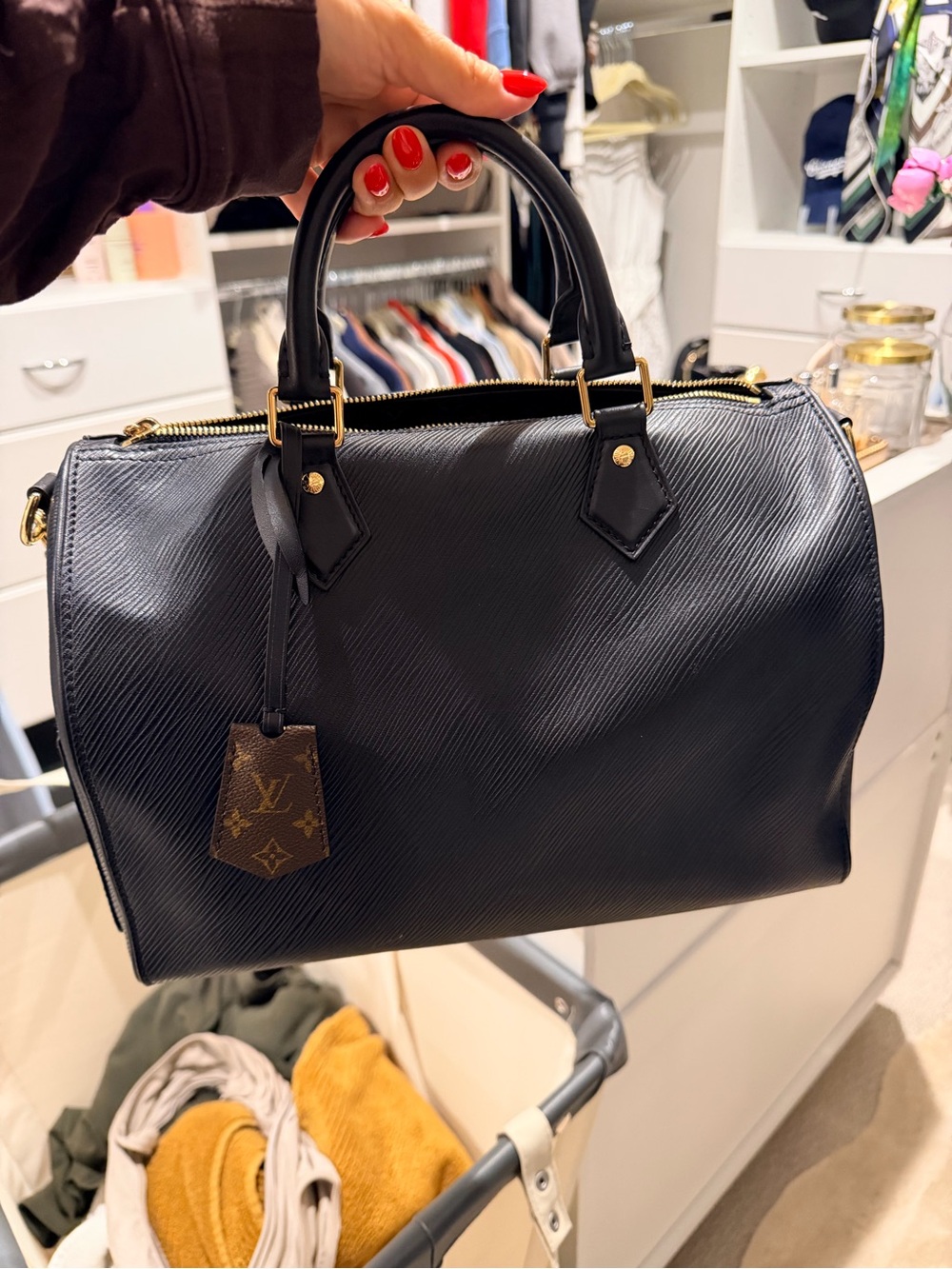 Louis Vuitton Black Epi Leather Speedy 30 Bandouliere Satchel with Gold Hardware